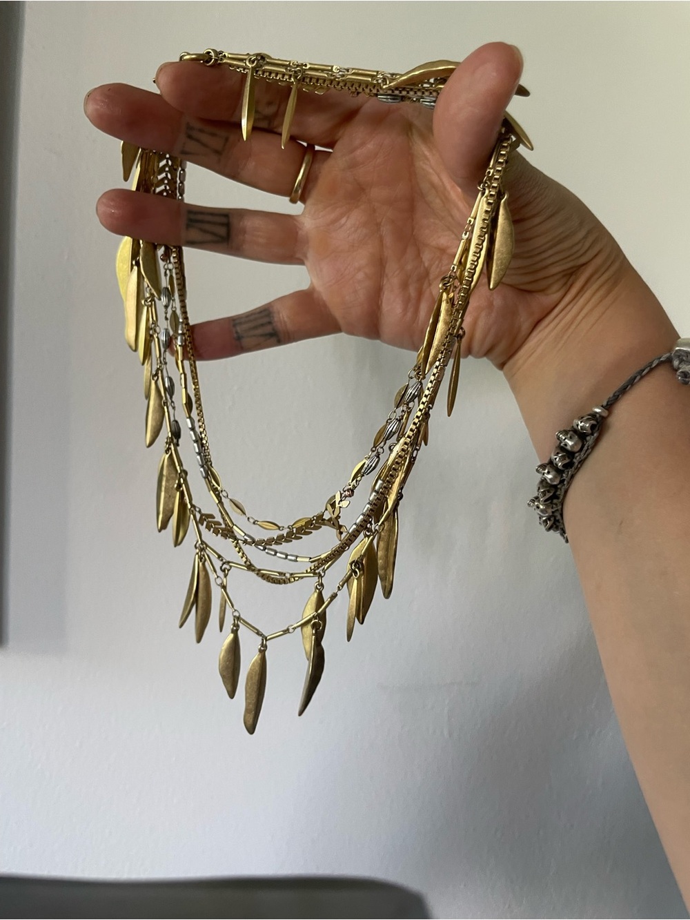 Stella & Dot Gold Multi-Strand Interchangeable Leaf Drop Necklace